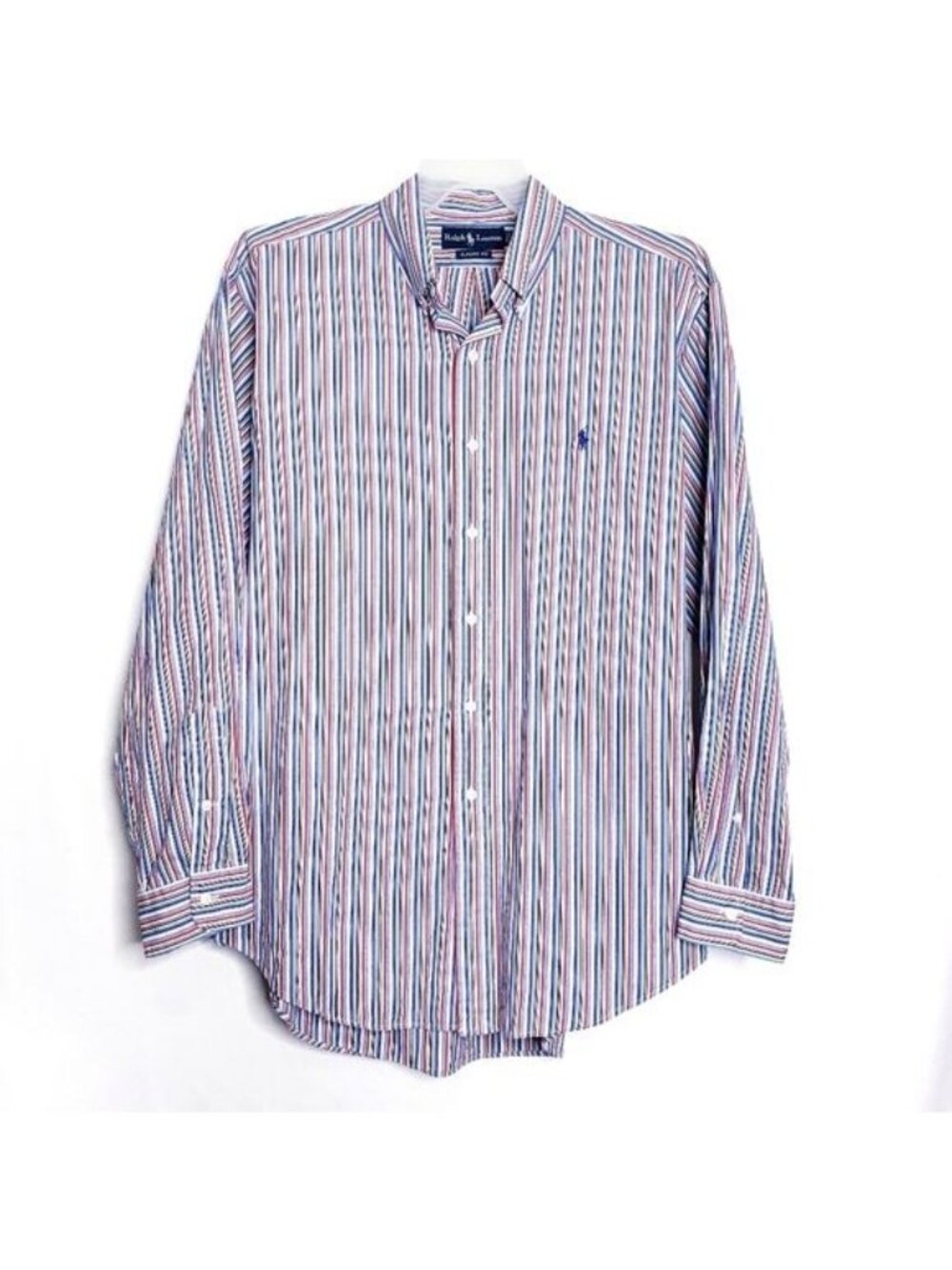 Ralph Lauren Classic Fit Blue & Red Striped Button Down Shirt Men's Size XL 17